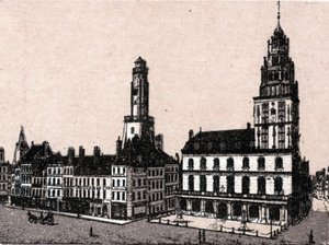 Stad Calais: oude vuurtoren en stadhuis in 