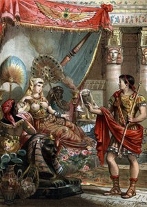 Cleopatra (69-30 v.Chr.) Koningin van Egypte. Met Marcus Antonius (83-30 v.Chr.), Gravure van 1881 door Unknown artist