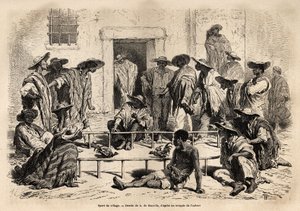 Hanenvechten in het dorp Marinilla, zeer populaire sport, beoefend in een kleine langwerpige arena, opgezet in het midden van de binnenplaats voor de huizen door Unknown artist