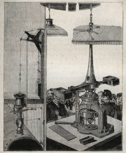 Munt: De stoomweegschaal van de London Mint. Gravure uit 1885 in 