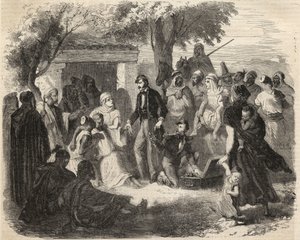 Verovering van Algerije: expeditie naar Groot Kabylia in 1857: chirurgen van het Franse leger. Gravure in 