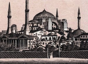 Istanbul, Turkije: uitzicht op de Hagia Sophia. Uit 