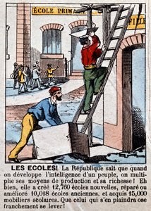 Bouw van scholen door arbeiders - in "Le Figaro", maart 1889