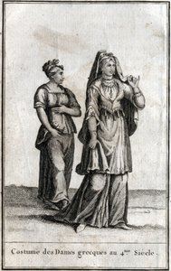 Kostuum van de Griekse dames in de 4e eeuw. Gravure in 
