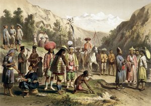 Kostuums uit het koninkrijk Ta Ly, Zuid-China. Atlas van de ontdekkingsreis naar Indochina tijdens de jaren 1866 - 1868, uitgegeven door F. Garnier door Unknown artist