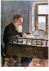 Graaf Tolstoj schrijvend - aquarel naar de natuur door Unknown artist
