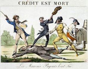 Krediet dood: slechte betalers hebben het gedood - karikatuur rond 1820 door Unknown artist