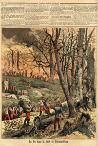 Criminele brand in het bos van Fontainebleau. Gravure in 