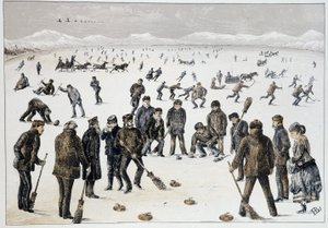 Curling op een bevroren meer bij Halifax, Nova Scotia - in "Sketches of canadian sports and pastimes" door Lieut. Henry Buckton Laurence door Unknown artist