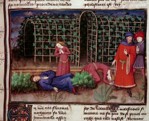 Dood Twee mensen gedood door de dood. Miniatuur uit Le Decameron door Unknown artist