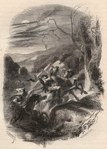 Dood van Indutiomarus, hoofd van de Trevires, gedood door het Romeinse leger in 53 v.Chr. Gravure uit 1868 in 