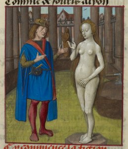 (detail) van een miniatuur van Pygmalion en het standbeeld