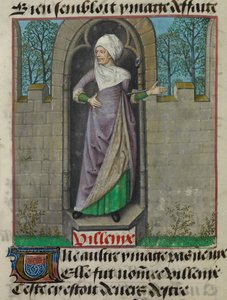 (detail) De allegorische figuur van Vilenie (Slechtheid), in de tweede kolom van het folio, uit 