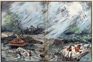 Verwoesting veroorzaakt door de tsunami in Sanriku, Japan door Unknown artist