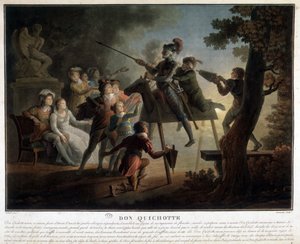 Don Quichot en Sancho op een houten paard door Unknown artist