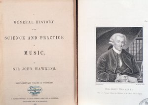 Dubbele pagina en frontispice van Algemene Geschiedenis van de Wetenschap en Praktijk van Muziek door John Hawkins door Unknown artist