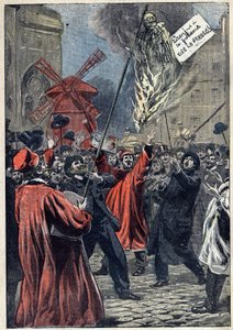 Dreyfus-affaire - Parijs - 1898: antisemitische manifestatie in Montmartre. Een beeltenis van Martin Dreyfus, Alfred