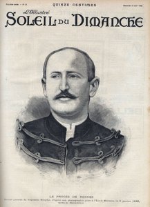 Dreyfus-affaire: portret van Alfred Dreyfus (1859-1935) na zijn degradatie tijdens het proces in Rennes. Gravure in 