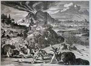 Aardbeving in Tokio in 1650 - gravure door Unknown artist