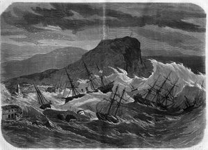 Aardbeving in Peru: tsunami overspoelt de stad Arica in september 1869 - Gravure in 
