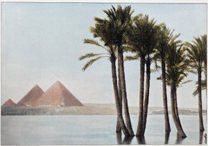 Egypte: de overstroming van de Nijl en de piramides van Gizeh door Unknown artist