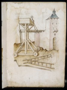 Verhogingssysteem en schalen - Manuscript: perkamentblad van een ingenieurshandboek voor de bouw van civiele, religieuze en militaire gebouwen, anoniem, eind 15e eeuw (figuur in Chinese inkt) door Unknown artist