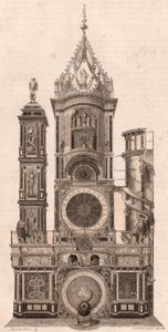 Elevatieaanzicht van de astronomische klok in de Kathedraal van Onze-Lieve-Vrouw van Straatsburg, Frankrijk