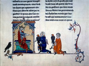 Keizer Frederik II (1194-1250) ontvangt miniatuur valkeniers uit De arte venandi Cum avibus door Unknown artist