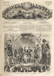 Keizer Napoleon III op jacht in Fontainebleau - 1861 - Keizerlijke jacht in Fontainebleau in aanwezigheid van Napoleon III en keizerin Eugenie. Het illustere universum van 1861 door Unknown artist