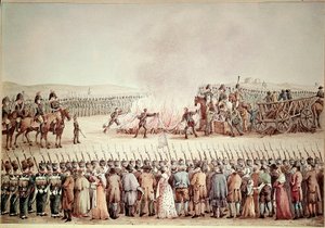 Engelse goederen werden verbrand op bevel van Napoleon I Bonaparte tijdens de continentale blokkade in 1806 door Unknown artist
