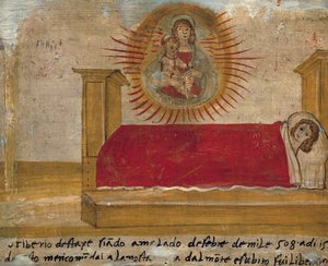 Ex-voto met Madonna en Kind en patiënt in bed