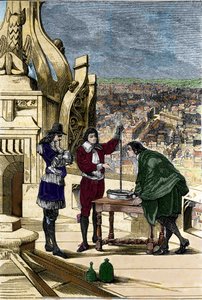 Ervaring van Blaise Pascal met een kwikbarometer bovenop de Tour Saint Jacques la Boucherie in Parijs