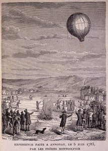 Experiment uitgevoerd in Annonay op 5 juni 1783 door de Gebroeders Montgolfier - in 