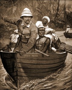 Verkenning van Sir Henry Morton Stanley (1841-1904), Britse ontdekkingsreiziger, aan boord van "Lady Alice". door Unknown artist