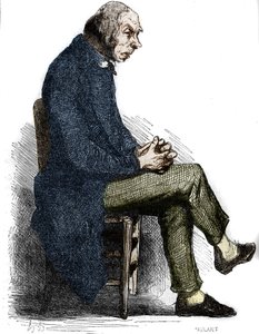 Vader Goriot. Gravure midden 19e eeuw. Illustratie voor "Le Père Goriot" door Honoré de Balzac (1799-1850).