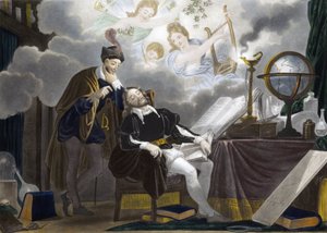 Faust en Mephistopheles - Faust wordt verleid door Mephistopheles - gravure