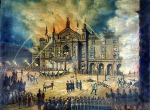 Brand van de Weense Opera Wiener Ringtheater in 1881. 19e-eeuwse tekening door Unknown artist