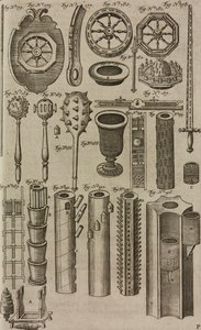 Vuurwielen en lanceerbuizen voor vuurwerk, gravure uit Grand Art d