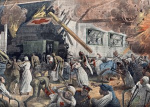 Eerste Wereldoorlog: bombardement op een Engels ziekenhuis door Duitse eskaders, juni 1918 Illustratie uit "Le pelerin" 18/06/1918 Privécollectie