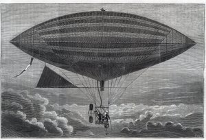 Eerste elektrische aerostaat met schroef, geëxperimenteerd door Albert (1839-1906) en Gaston Tissandier (1843-1899) Franse wetenschapper, redacteur van het tijdschrift 