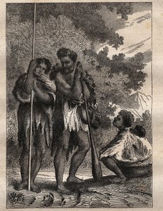 Eerste reis (1768-1771) door Kapitein James Cook (1728-1779): een Nieuw-Zeelands gezin - illustratie uit 