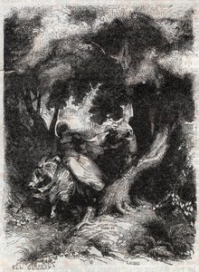 Vlucht van Angelica tijdens de strijd - gravure van 1851 uit 