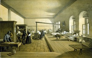Florence Nightingale (1820 - 1910) in een ziekenhuis in Scutari in Turkije rond 1855 door Unknown artist