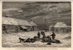 Fort Saint-Michel, Engelse bezitting destijds, in de Golf van Norton. Gravure ter illustratie van de reis en avonturen in Engels Colombia, Vancouver Island en Alaska, door Frederick Whymper