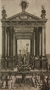 Fontein met cherubijn en tempel, gravure, frontispice uit Grand Art d