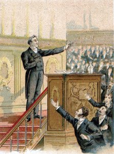 François Guizot (1789-1874), Franse historicus en politicus in de Kamer van Afgevaardigden in 1844. door Unknown artist