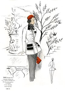 Franse mode, outfitontwerp in wol.