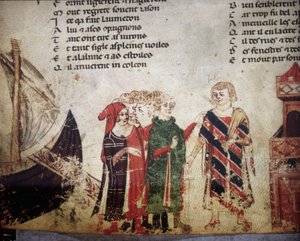 Franse koopman in Venetië. Miniatuur van het "Roman de Troy" door Benoit de Saint Maure. 14e eeuw Biblioteca Marciana, Venetië door Unknown artist