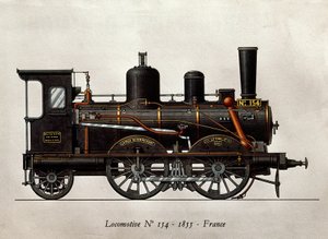 Franse trein: Locomotief Nummer 154 van 1855. Gravure. Parijs, Decoratieve Kunsten