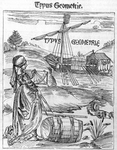 Frontispice van geometrie in de "Margarita Philosophica" door Gregor Reisch (1467-1525) door Unknown artist